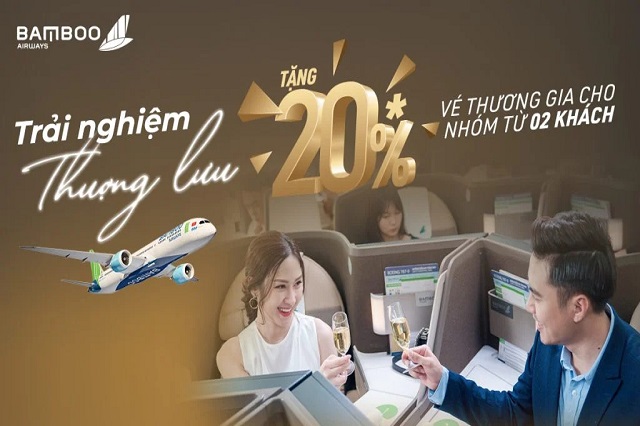 Bamboo Airways giảm 20% giá vé hạng Thương gia cho khách bay quốc tế từ 2 người