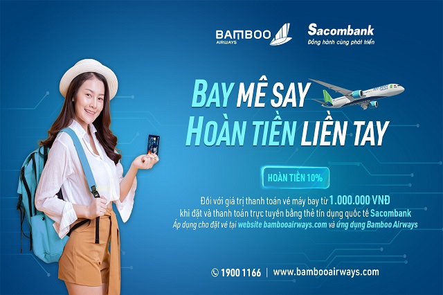 Bamboo Airways và Sacombank tặng mã giảm giá khi mua vé máy bay